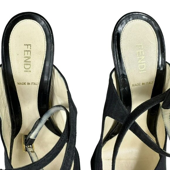 Fendi Designer Shoes Black Satin Open Toes Sandals 38.5 / 7.5 - Picture 5 of 16